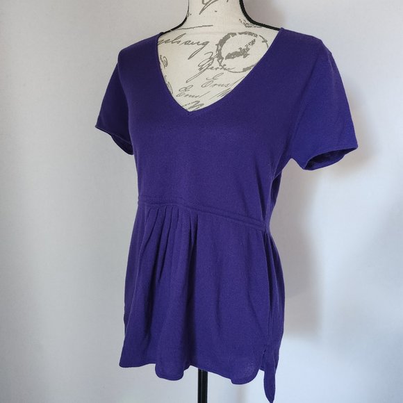 EUC Maria Di Ripabianca Made in Italy Cashmere Peplum Top V-Neck Purple - Picture 1 of 8
